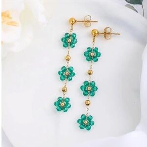 ❤️ FREE Beaded Flower Floral Chic Drop Tiered Modern Hipster Vaca Hip Earrings
